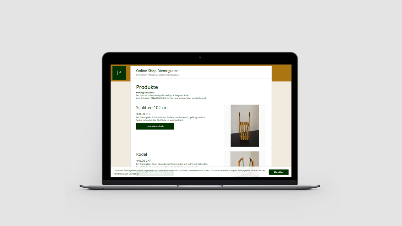 Referenz Diemtigtaler Shop Vorschau auf Laptop